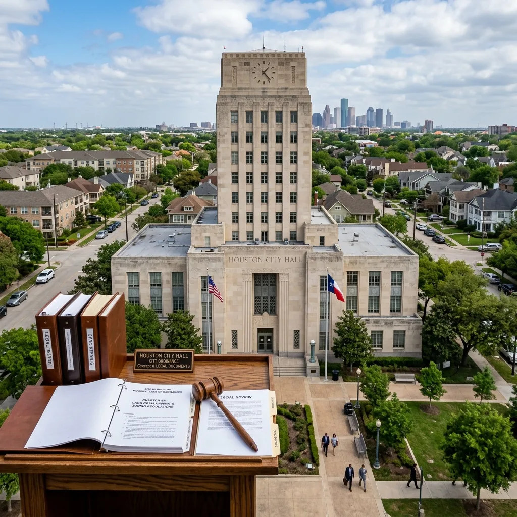 Houston city skyline with residential neighborhood representing local hoarding ordinances