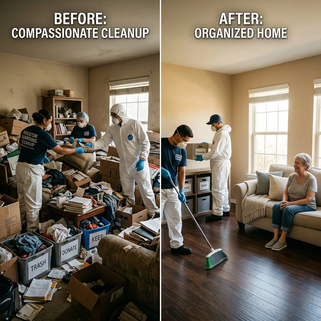 Professional hoarding cleanup team transforming a Houston home
